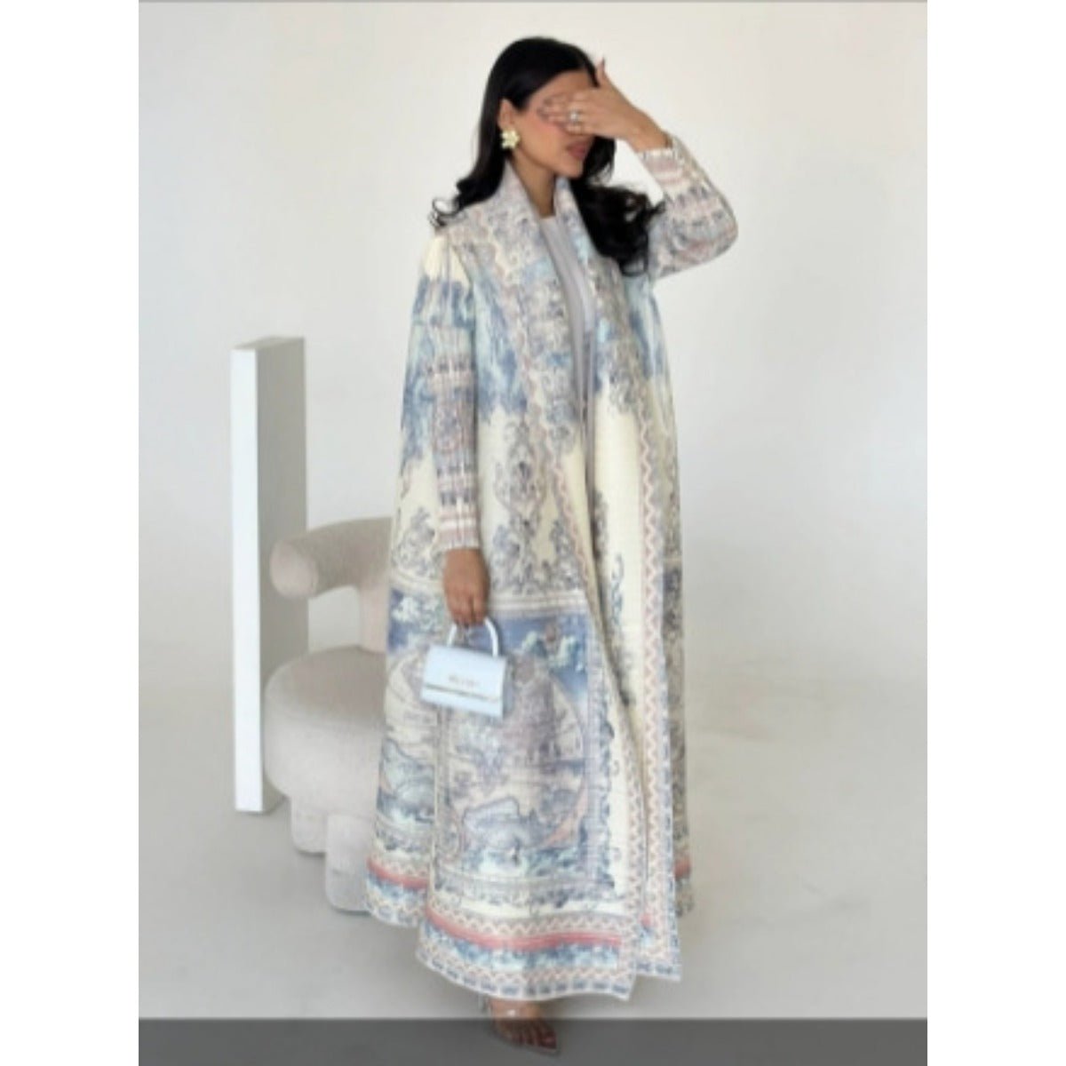 Trench-coat Musulman à Imprimé Floral - Veste Cape Robe Modeste pour la Ville (MOA212)
