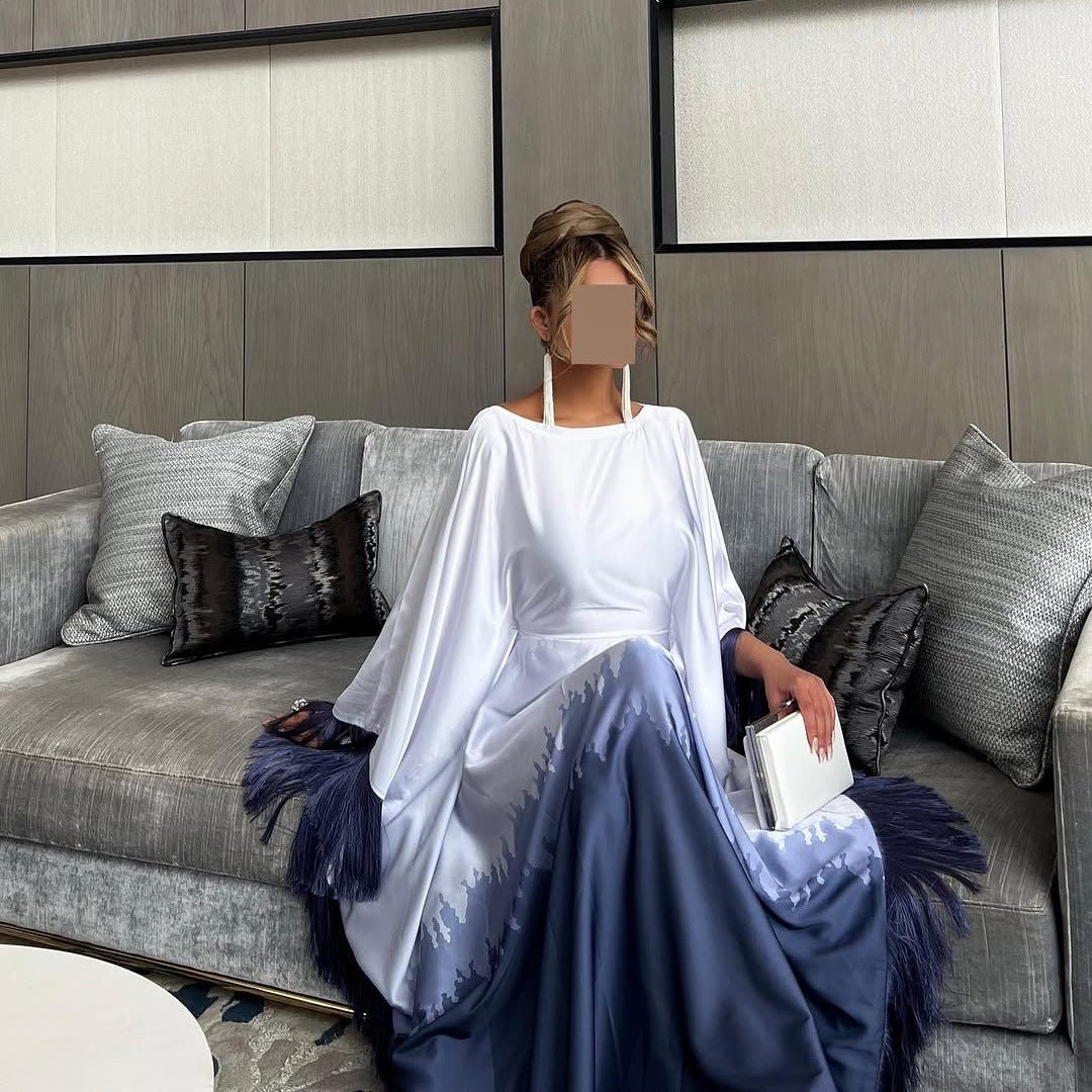 Abaya Ombre Élégante | Robe Abaya à Imprimé Dégradé et Franges (MA179)