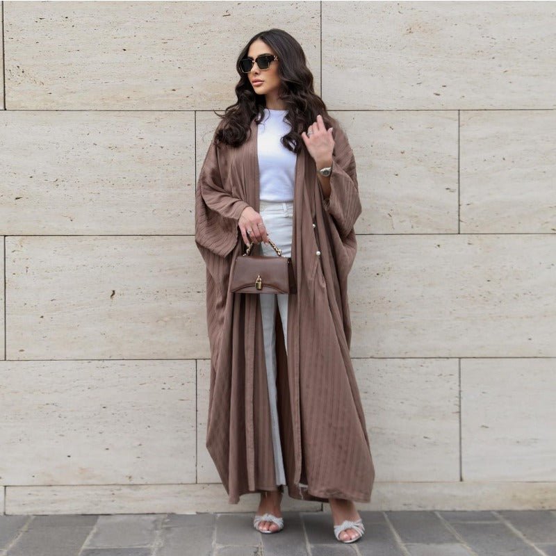 Cardigan Abaya Col en V | Kimono à Manches Chauve-Souris avec Boutons Perlés (MOA226)