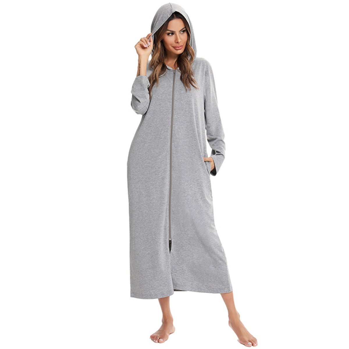 Cardigan long zippé et douillet avec poches | Confort Loungewear (MS110)