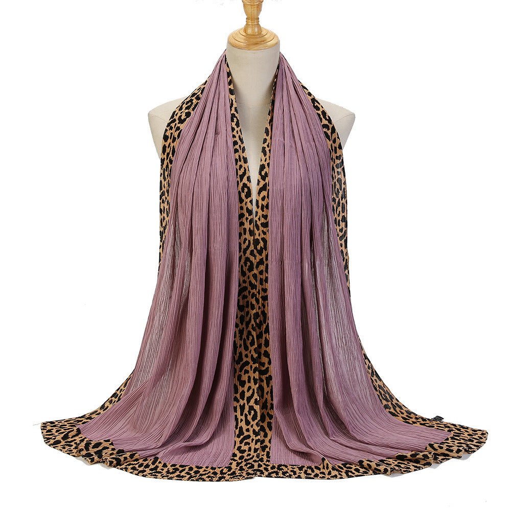 Foulard Hijab Crinkle Uni Orné d'un Motif Léopard (MH181)