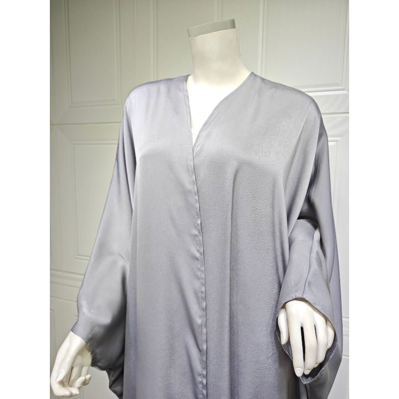Robe Abaya à Manches Chauve-Souris Douces | Robe Cardigan en Satin à Col en V (MOA224)