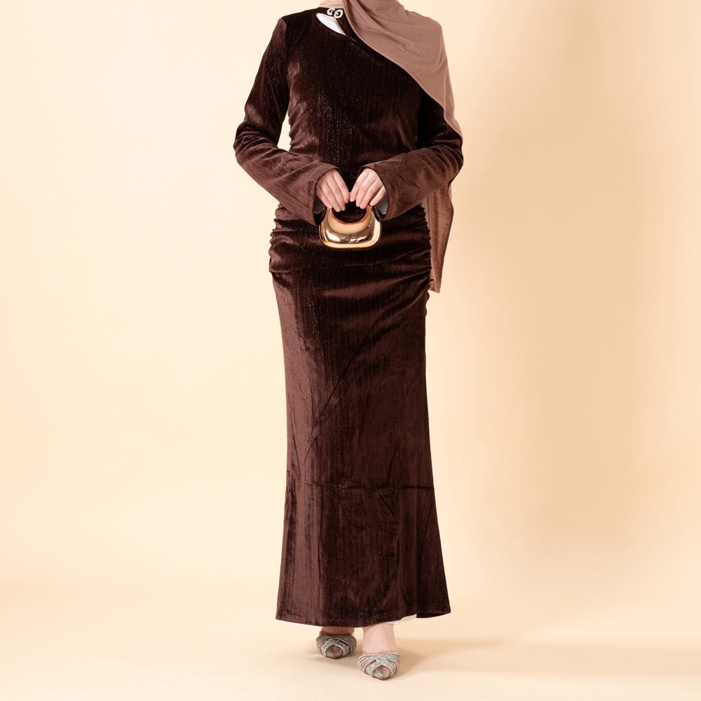 Robe Sirène en Velours Scintillant Froncée (MA358)