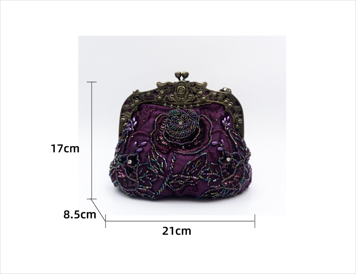 Pochette de soirée brodée de roses avec sequins et perles (MAC291)