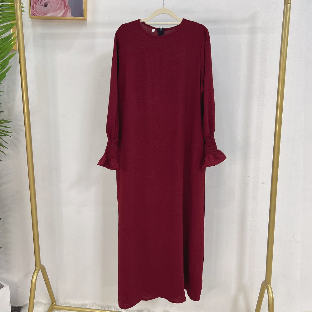 Abaya à Manches Élastiquées | Abaya Unie en Crêpe avec Manche Élastiquée (MA107)