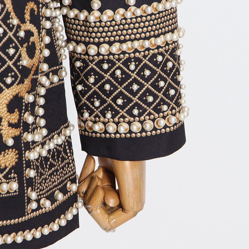 Blazer Vintage Orné de Perles et Perles de Rocaille | Veste de Luxe à Imprimé Géométrique (MS218)