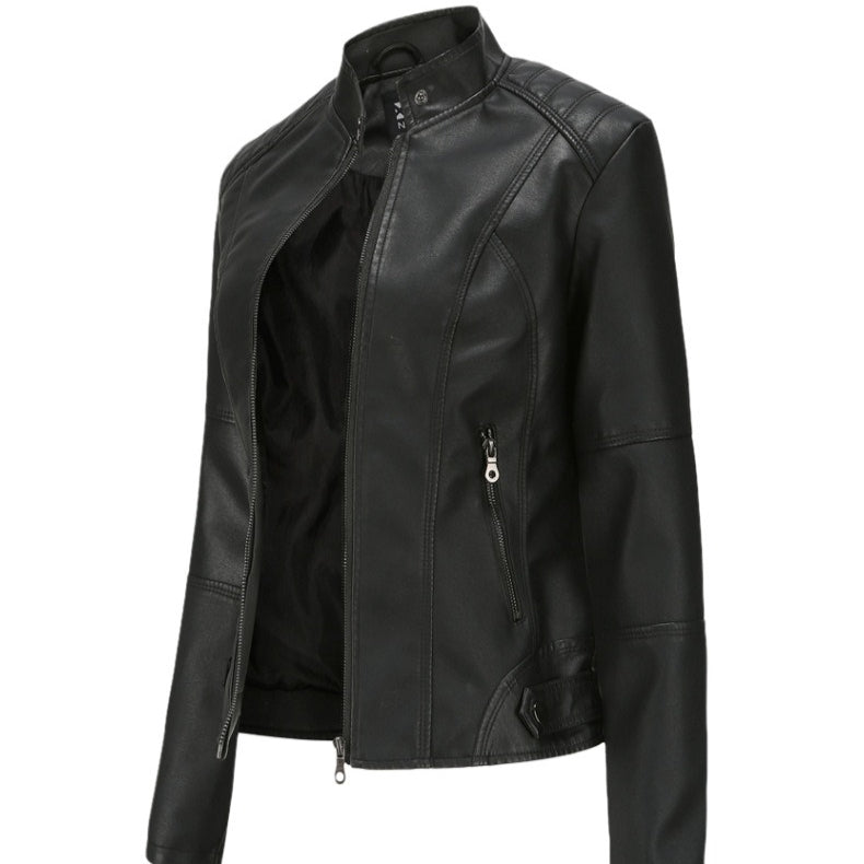 Veste Motard Ajustée | Blouson Motard en Cuir Synthétique à Col Montant (MS246)