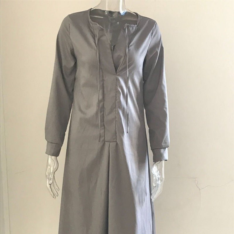 Robe Maxi Élégante à Col en V avec Cordon de Serrage | Tenue Modeste Contemporaine (MS121)