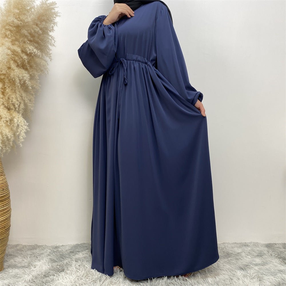 Abaya Ample Modeste pour Musulmane, Manches Extensibles, Fermeture Éclair Frontale, Coupe Trapèze (MA175)