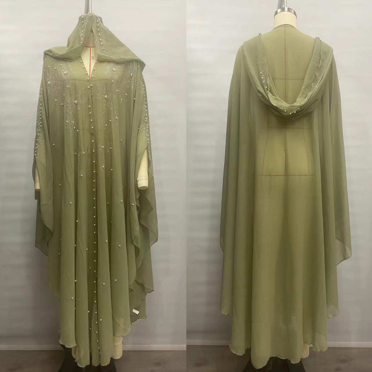 Cape Abaya à capuche ornée de cristaux et de perles (MA366)