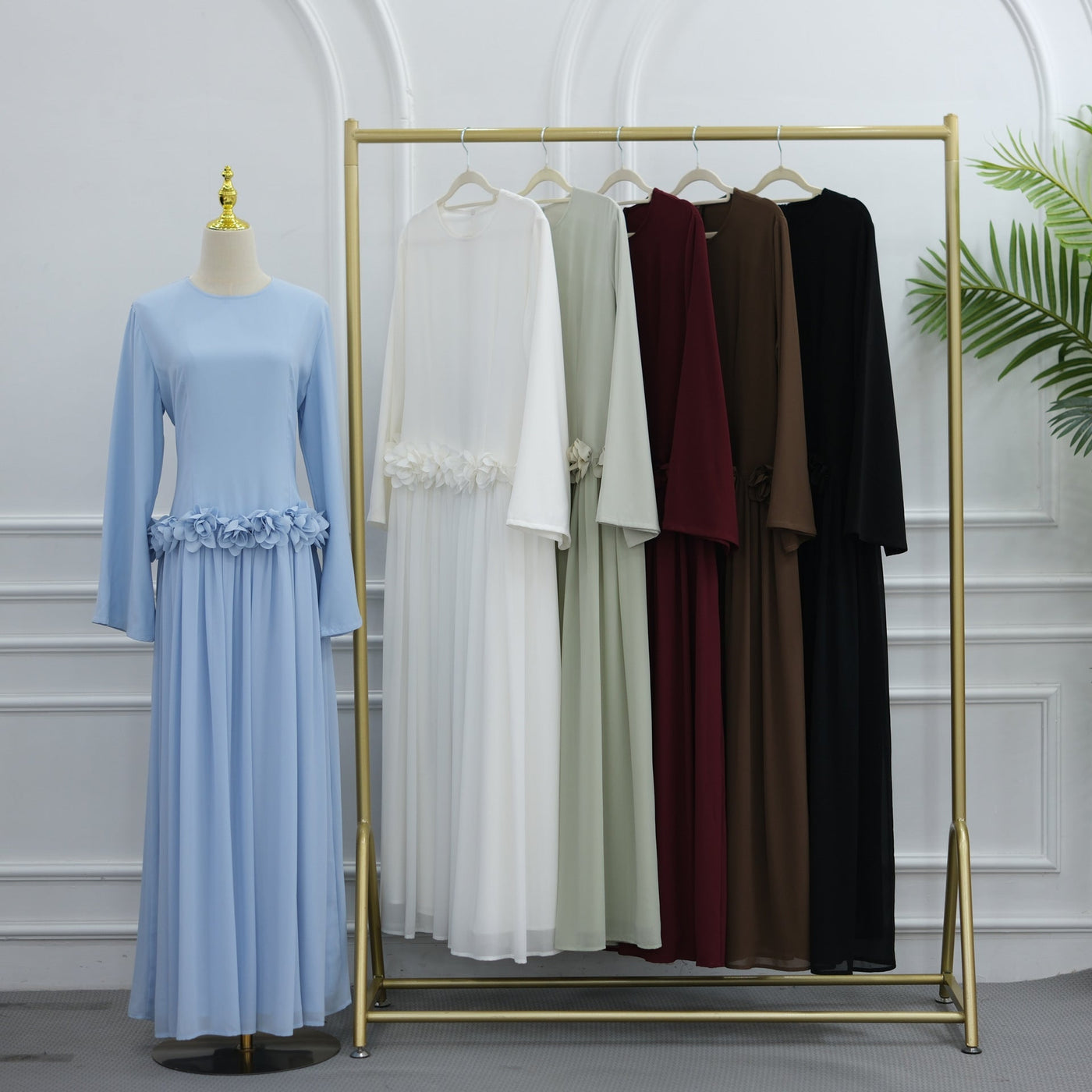 Robe Maxi Ajustée à la Taille 3D Rose(MS515)