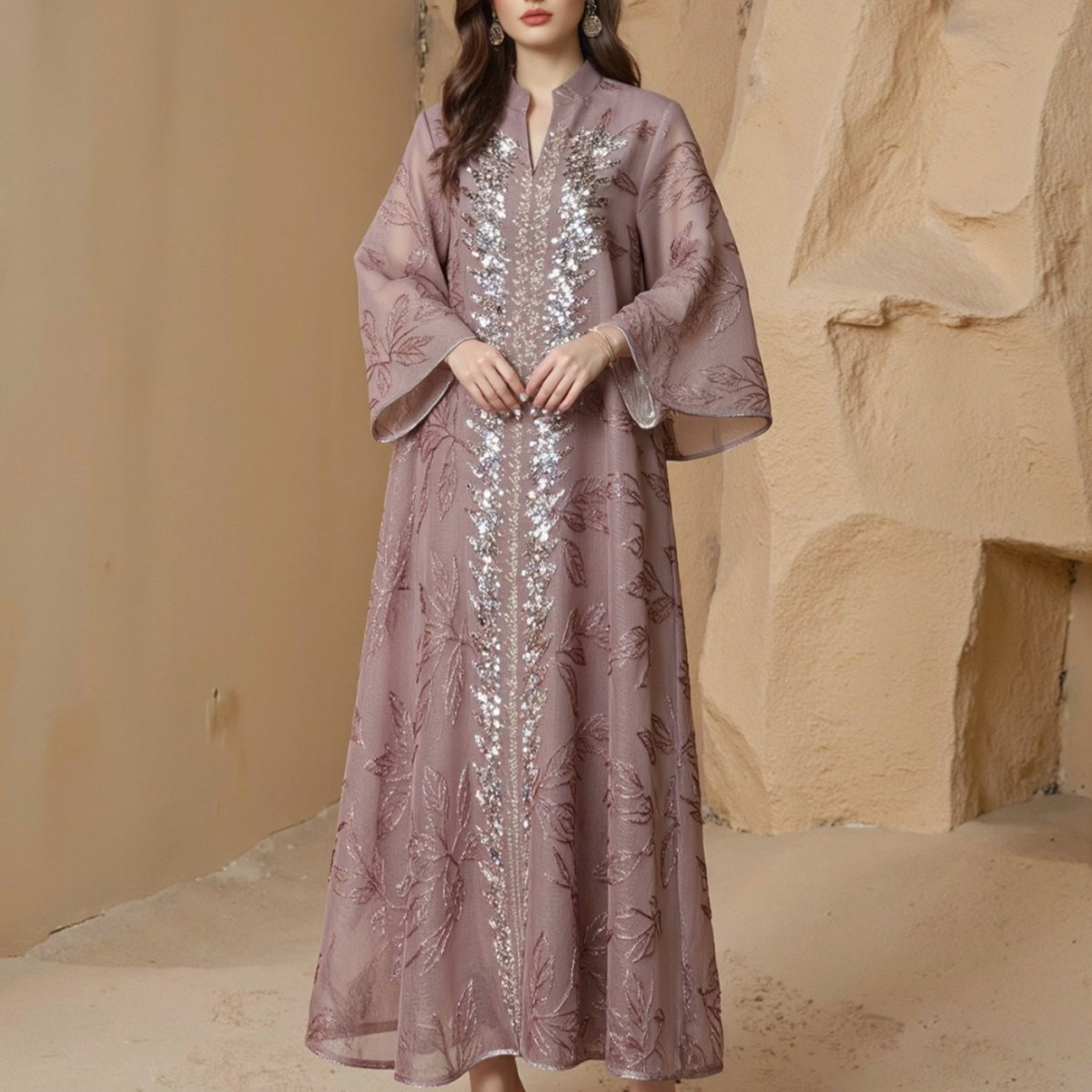 Abaya en Mesh Brodée de Sequins (MA415)