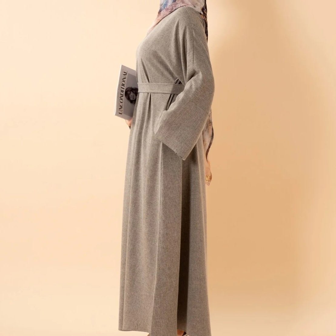 Abaya pull effet lin premium avec poches (MA341)