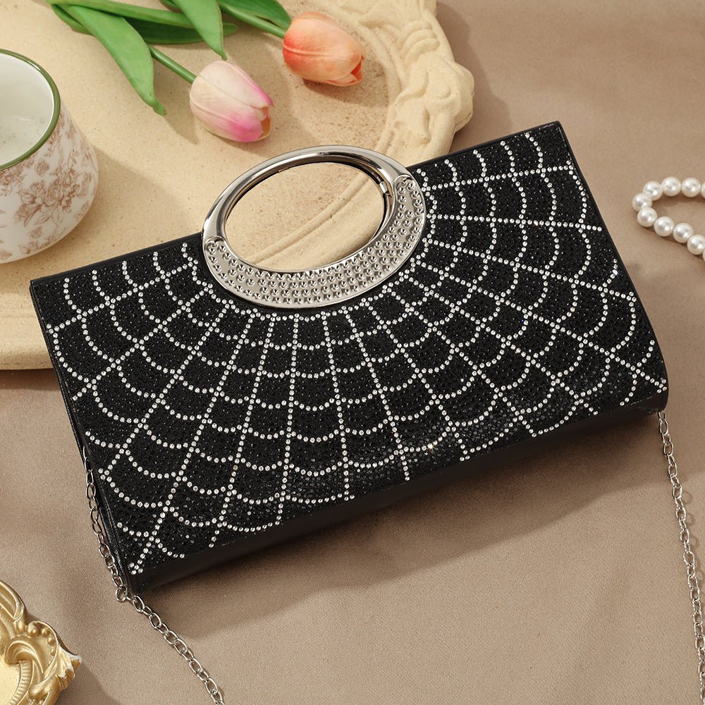 Sac Pochette Vintage à Grande Anse Circulaire Ornée de Strass Scintillants (MAC430)