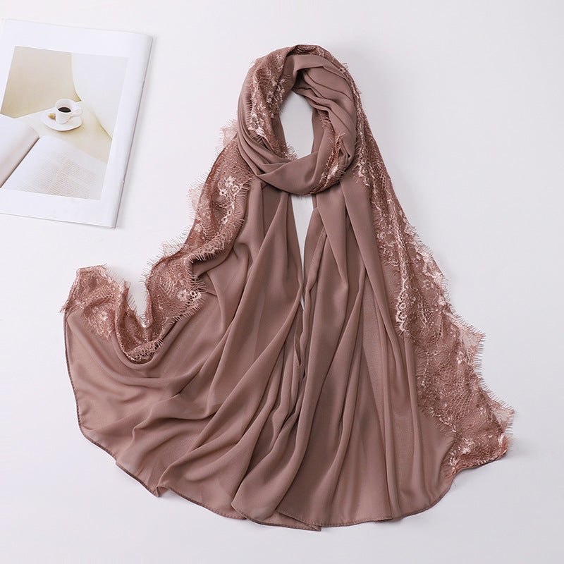 Hijab en mousseline avec perles et bordure en dentelle (MH218)