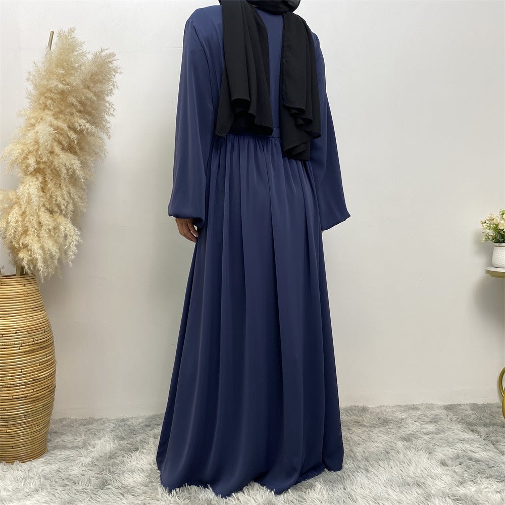 Abaya Ample Modeste pour Musulmane, Manches Extensibles, Fermeture Éclair Frontale, Coupe Trapèze (MA175)