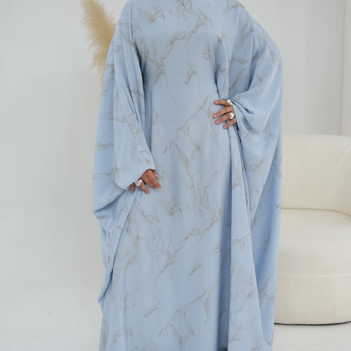 Robe Longue Imprimée à Manches Chauve-Souris (MA446)