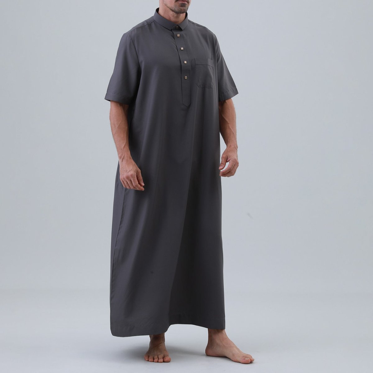 Thobe uni pour homme avec patte de boutonnage (MT038)