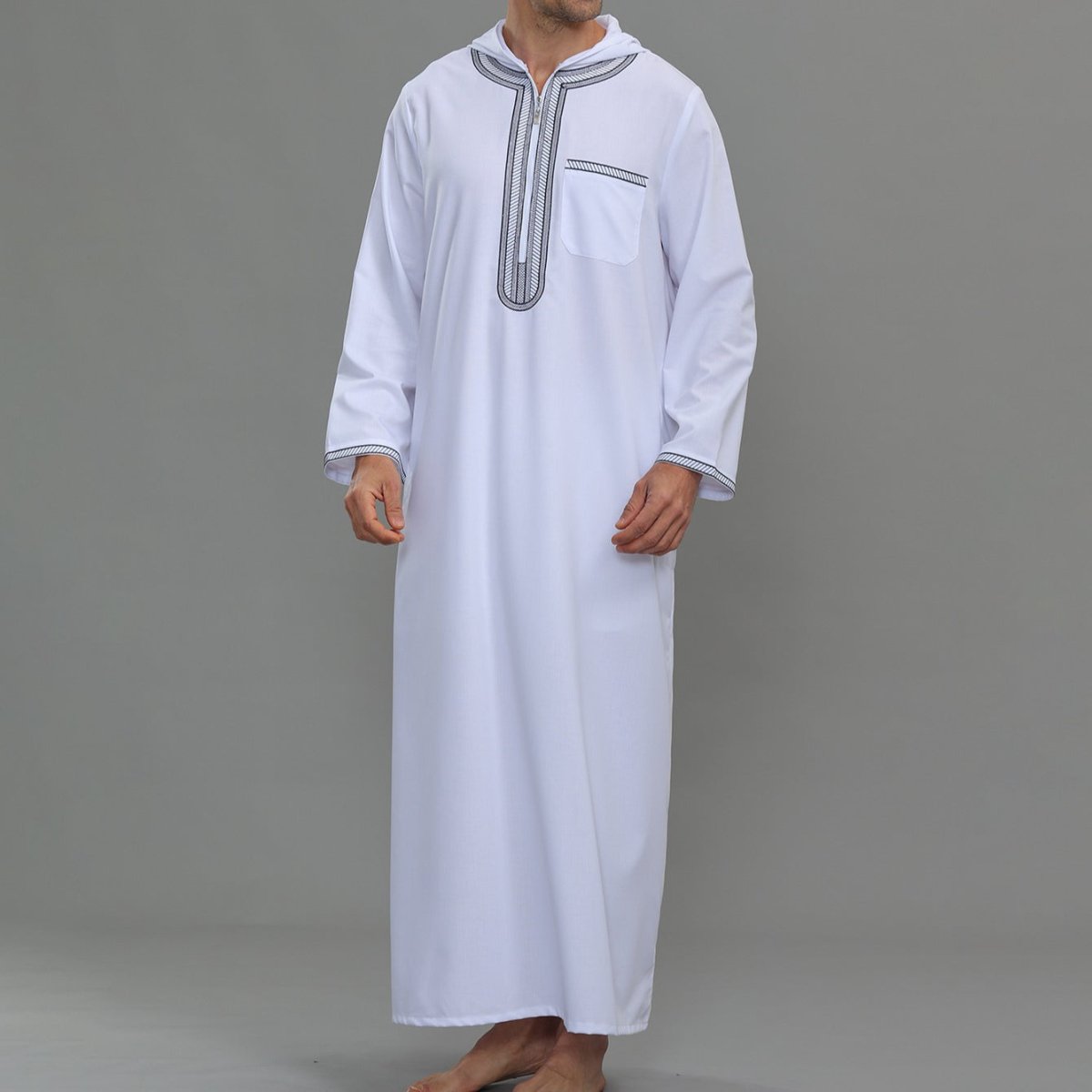 Thobe brodé à capuche pour homme avec poches (MT037)
