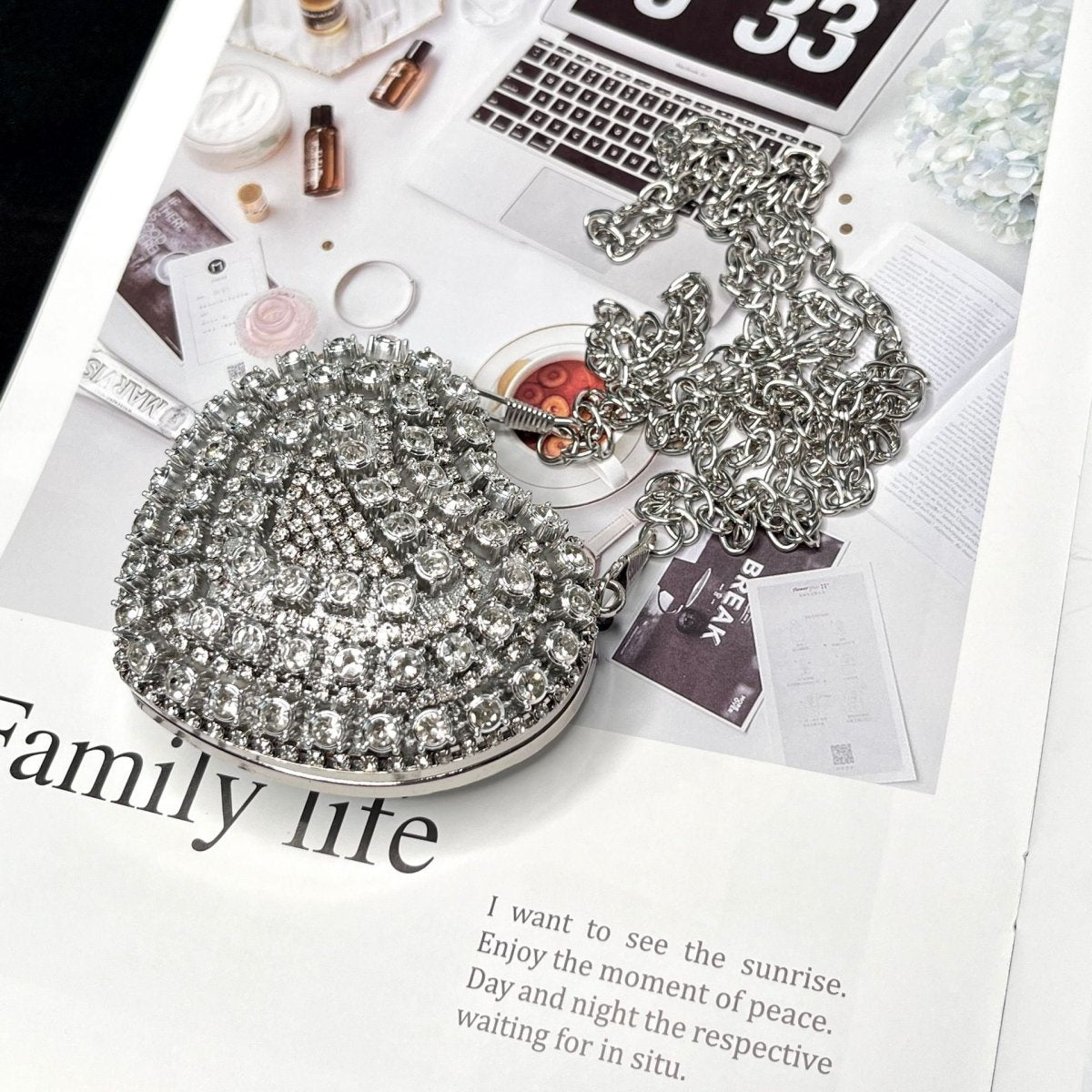 Sac bandoulière étincelant en forme de cœur – Mini sac à main orné de strass pour un glam au quotidien (MAC279)