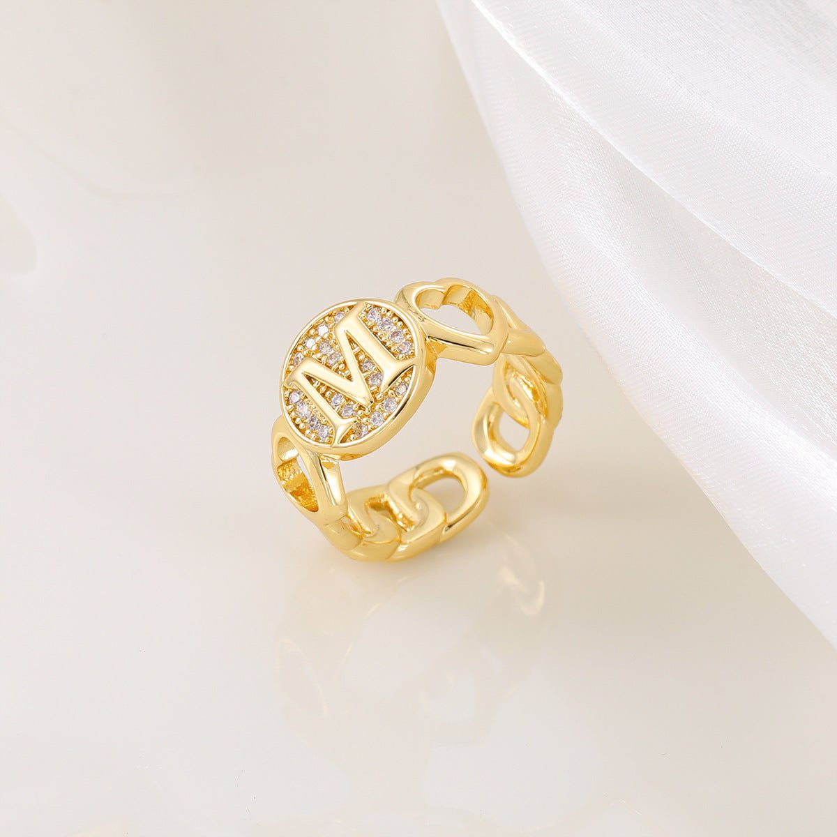 Ensemble MAC186 Cuivre avec Zircon, Bague Lettre Love Brillante Plaqué Or Réel 18K