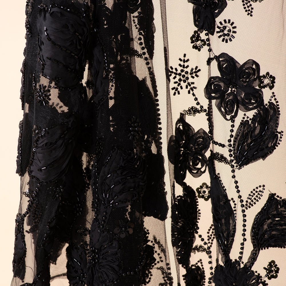 Abaya ouverte de luxe couture ornée de fleurs 3D (MOA300)