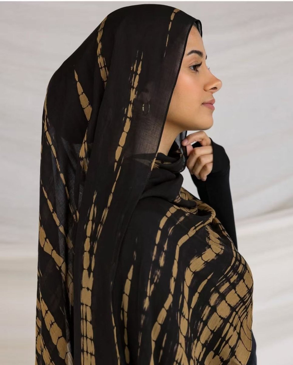 Hijab imprimé encre en mélange de coton premium | Écharpe longue artistique 180x80cm (MH149)