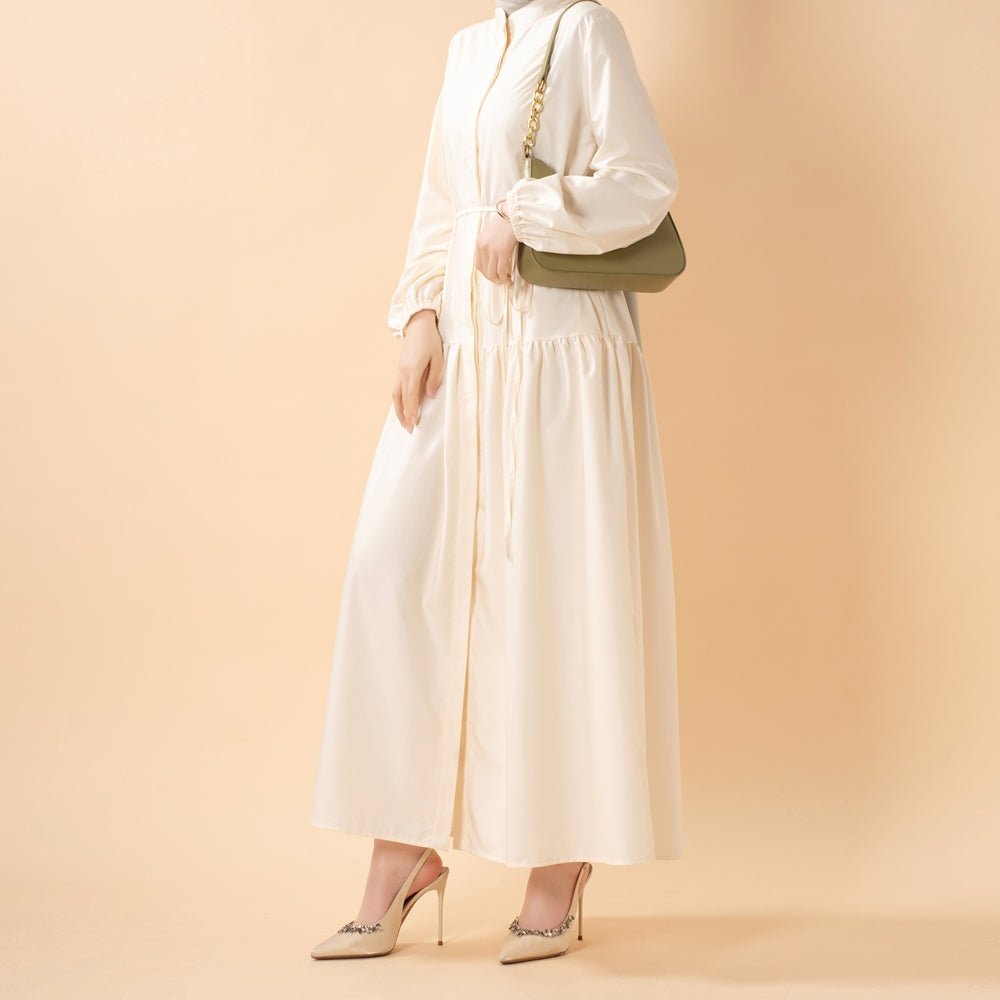 Robe Abaya Maxi Trench Cintrée en Ligne A avec Poches (MA422)
