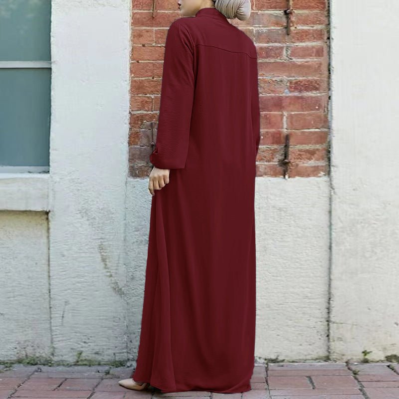 Cardigan long à col montant et fermeture éclair, avec poches | Abaya robe longue maxi modeste (MA155)