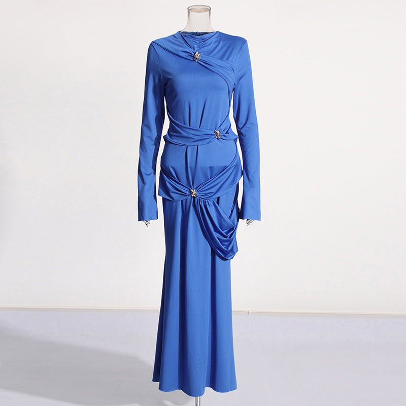Robe Drapée avec Broches Bijoux (MS347)