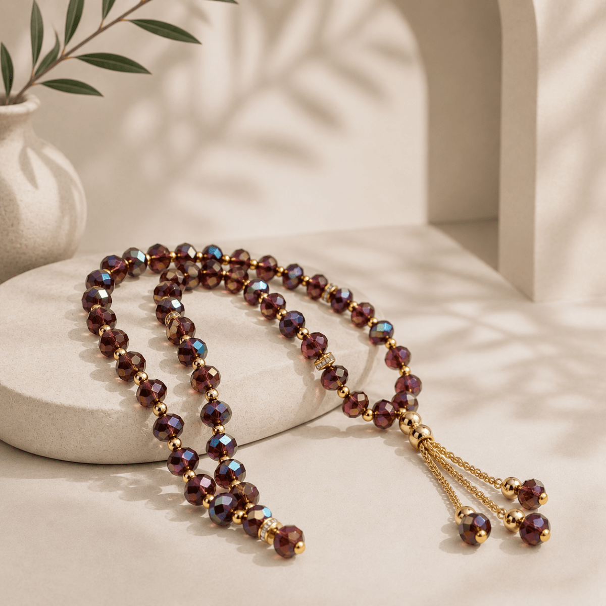 Tasbeeh musulman en verre cristal, 33 perles (MR039)