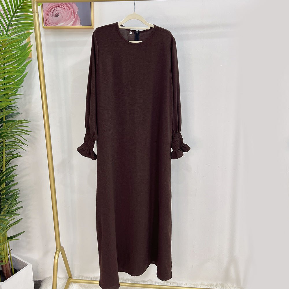 Abaya à Manches Élastiquées | Abaya Unie en Crêpe avec Manche Élastiquée (MA107)
