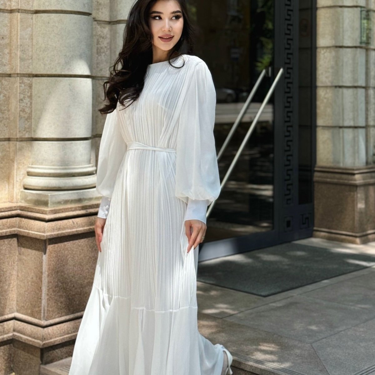 Robe Maxi Plissée à Volants (MS466)
