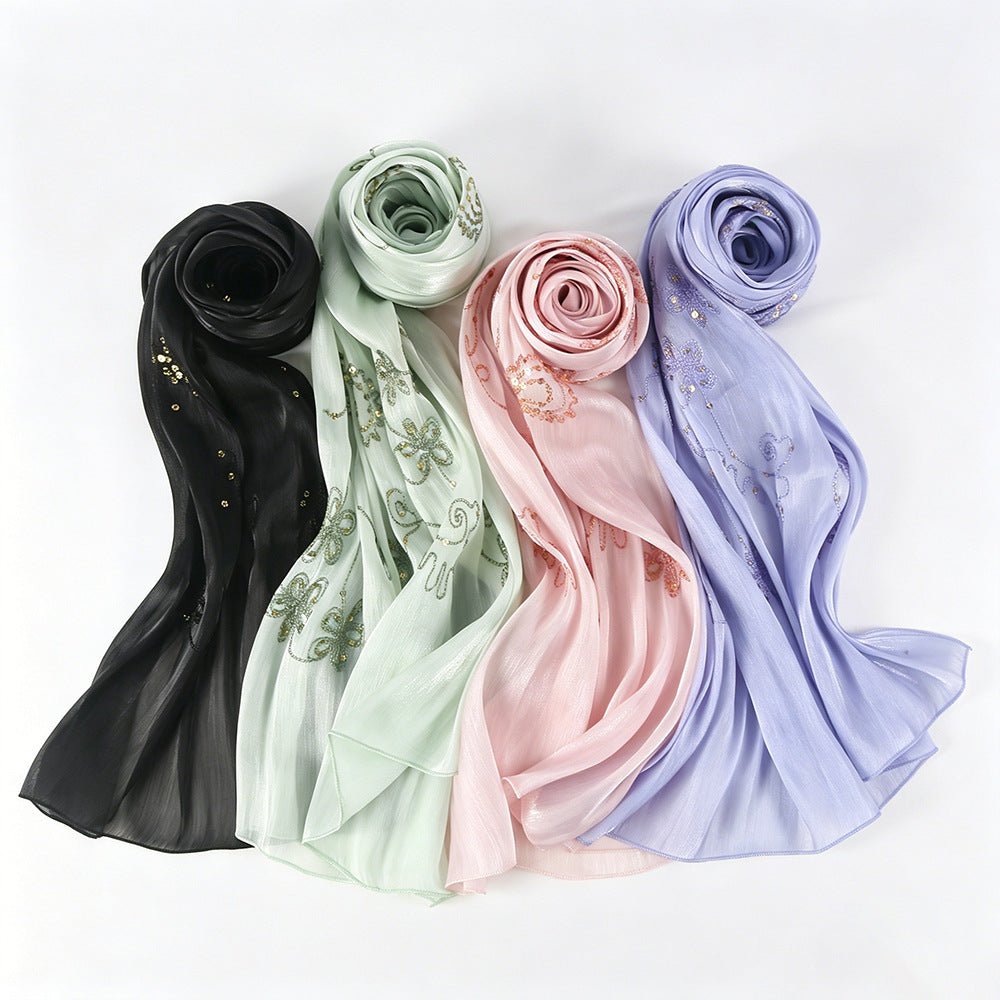 Écharpe Hijab Brodée à Fleurs et Sequins (MH244)