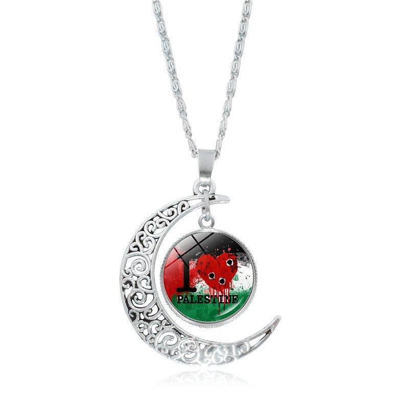 MAC077 Collier pendentif Lune évidée en argent, keffiyeh polyvalent pour femme