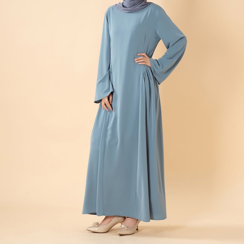 Robe Nida Évasée Maxi avec Jupe Patineuse Plissée & Manches Cloche Larges (MS435)