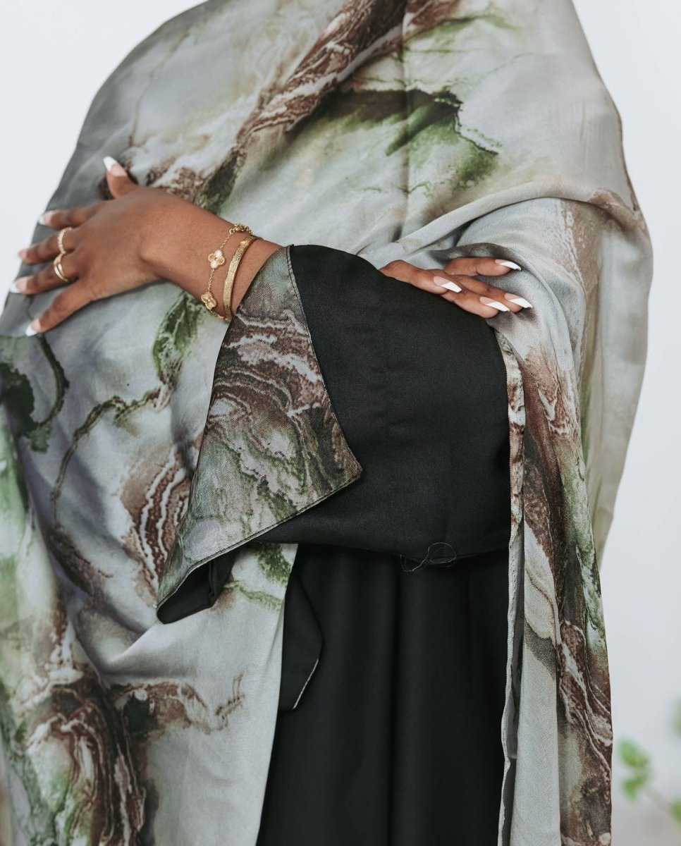 Foulard Hijab Imprimé Luxueux Aspect Soie | Grand Hijab Rectangulaire 180x85cm (MH146)