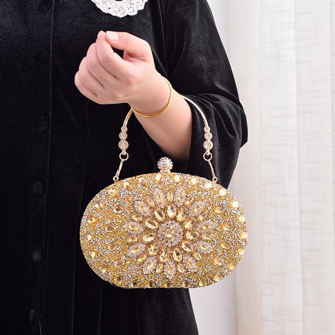 Pochette de soirée Crystal Sunflower | Sac de fête en strass avec bandoulière chaîne (MAC356)