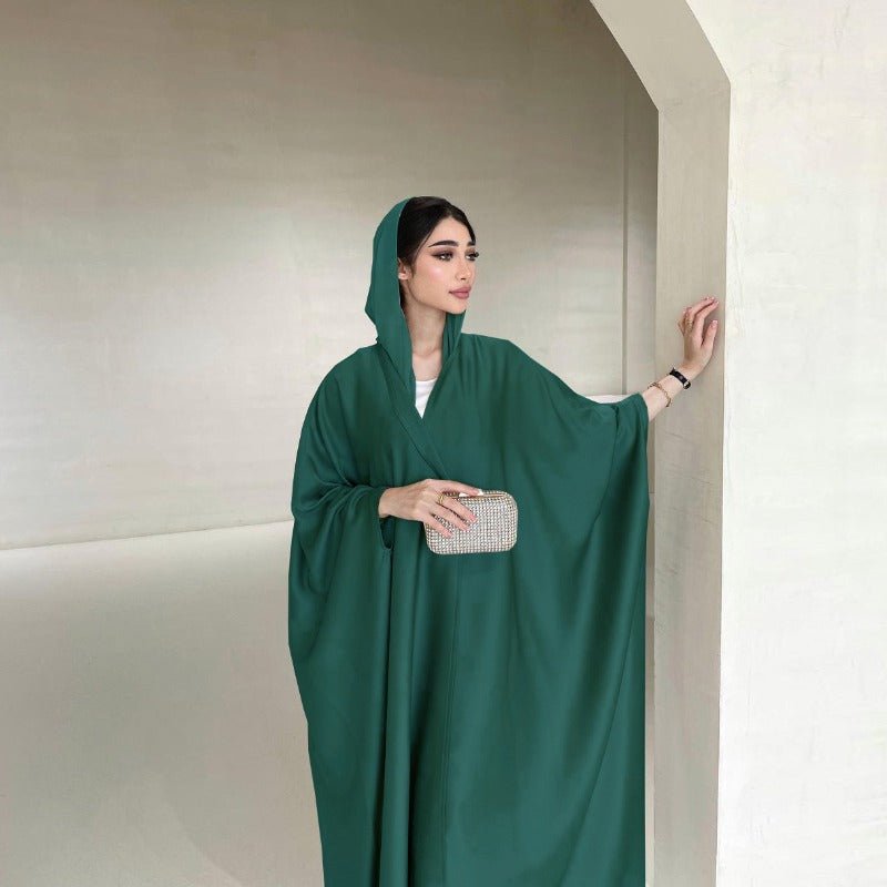 Robe Abaya à Manches Chauve-Souris Douces | Robe Cardigan en Satin à Col en V (MOA224)