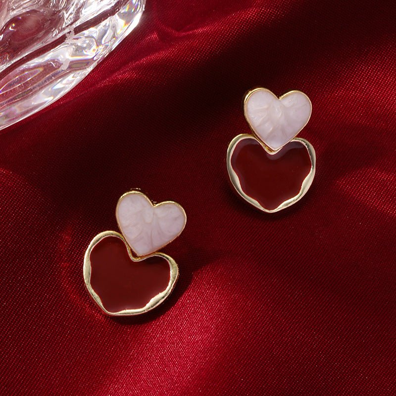 Boucles d'Oreilles Clous Perle Rouge Vin Vintage (MAC466)