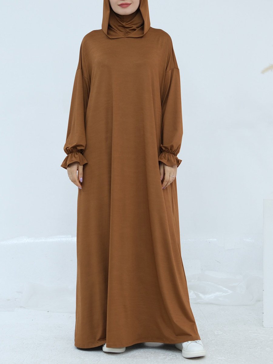 Robe Maxi à Capuche en Milk Silk Confortable avec Poches | Robe à Manches Longues et Poignets Élastiques (MA321)