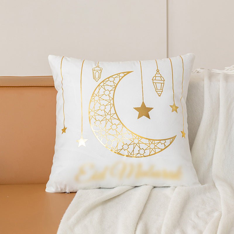 Housse de coussin en peluche courte avec impression à chaud "Eid Moon" (MR076)
