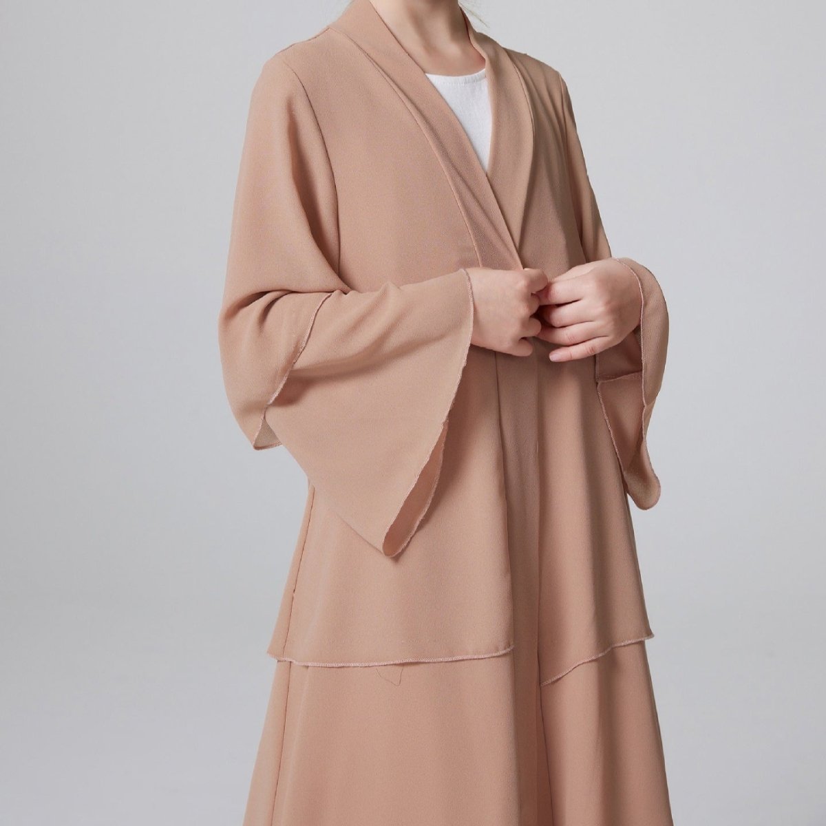 Abaya ouverte en mousseline unie 3 couches pour fillettes (MKG009)