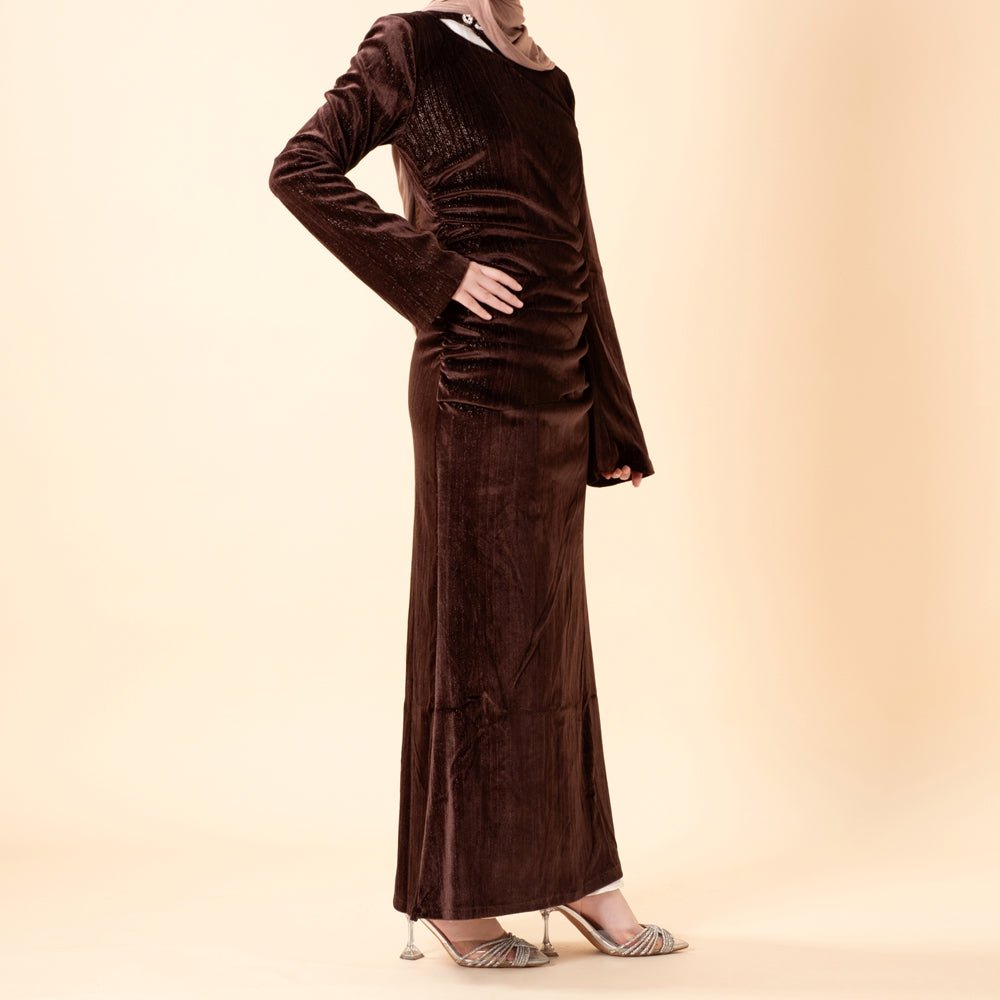 Robe Sirène en Velours Scintillant Froncée (MA358)