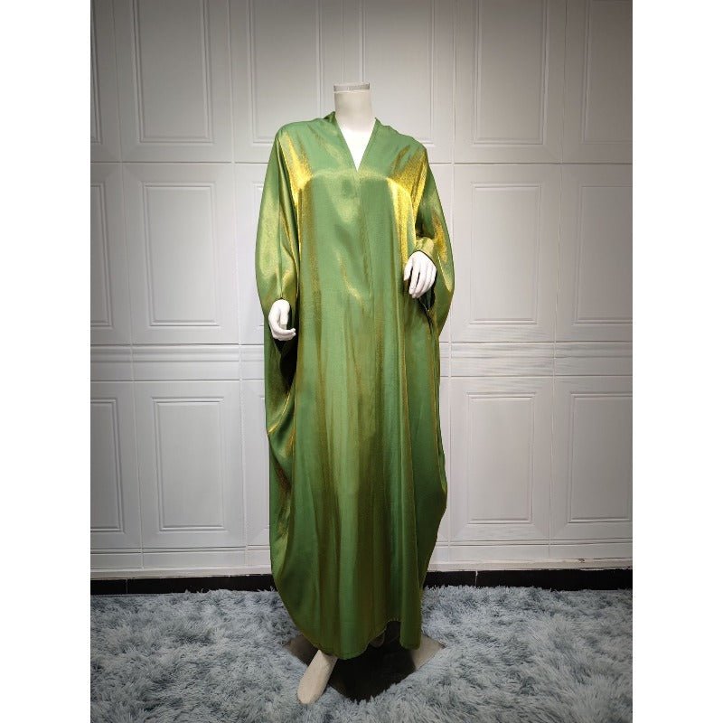 Robe Abaya Luxueuse en Satin de Soie à Manches Chauve-souris | Robe de Soirée Pudique Col en V (MOA225)