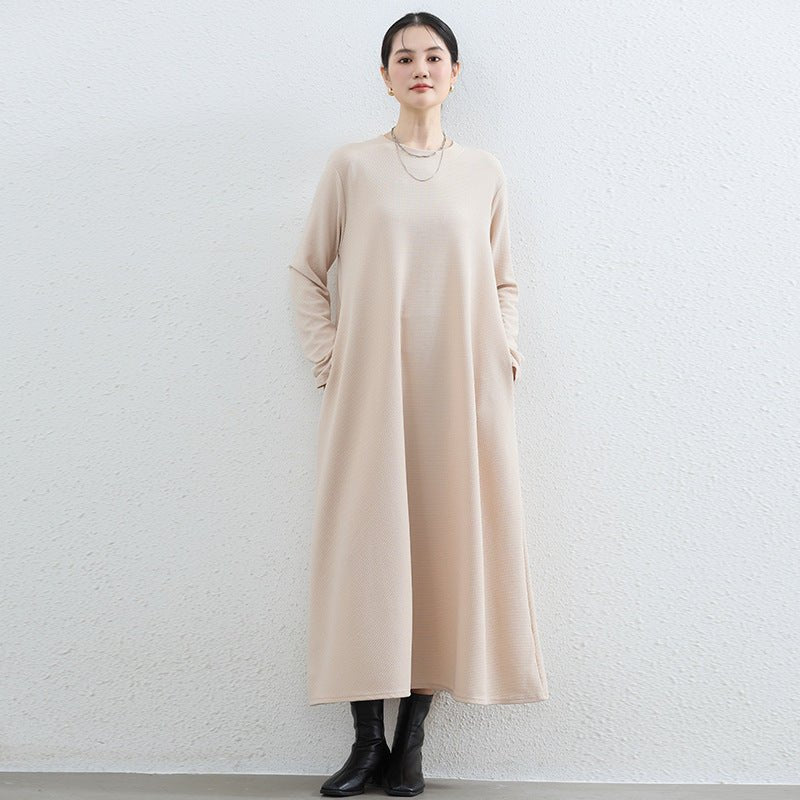 Robe Maxi Trapèze Élégante à Col Rond - Abaya Unie Modeste avec Poches (MA310)