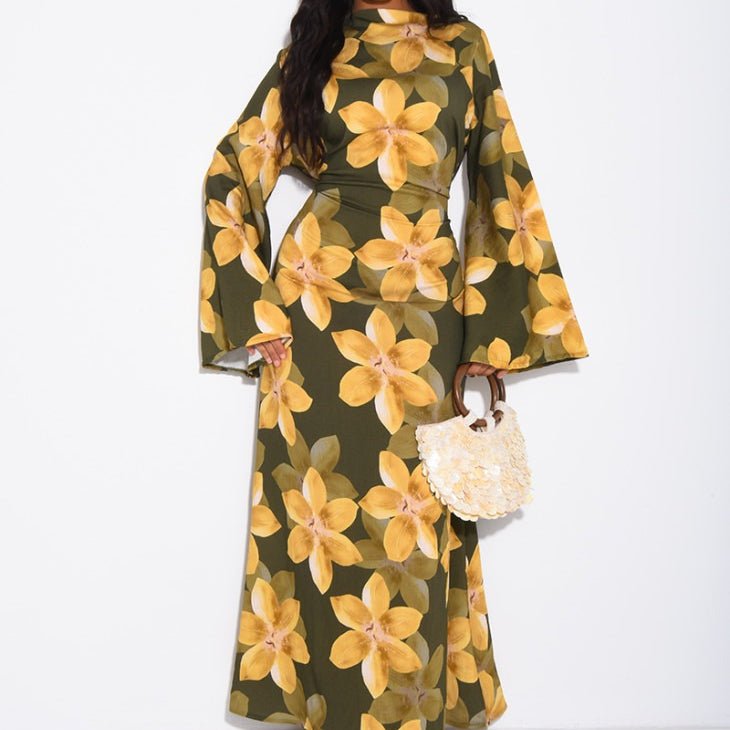 Robe Maxi Froissée Délavée à Imprimé Floral (MS437)