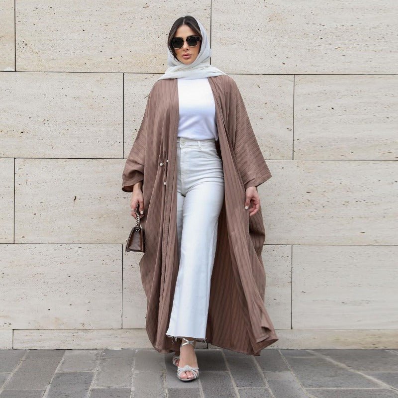 Cardigan Abaya Col en V | Kimono à Manches Chauve-Souris avec Boutons Perlés (MOA226)
