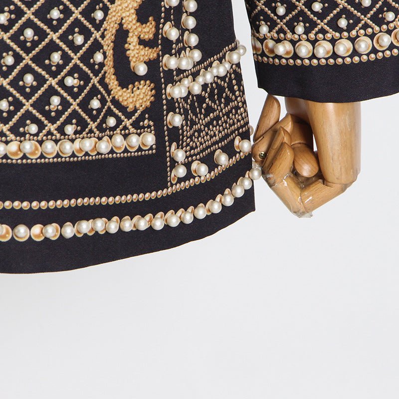 Blazer Vintage Orné de Perles et Perles de Rocaille | Veste de Luxe à Imprimé Géométrique (MS218)