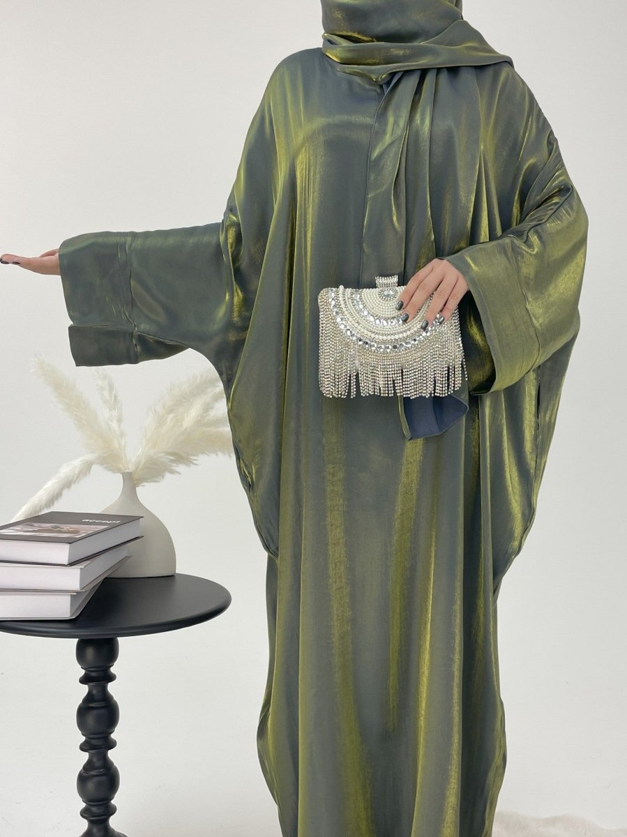 Robe Abaya de Luxe à Manches Bouffantes | Tenue de Soirée Élégante Musulmane, Robe Modeste Brillante (MA245)